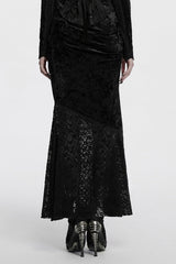 Black Batwing Hollow Embroidery Stitching Lace Women's Gothic Fishtailed Skirt