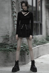 Black Binding Mesh Plaid High Waist Women's Steam Punk Skirt