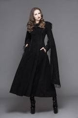 Black Hand Embroidered Shawl Double Sided Tweed Womens Gothic Coat