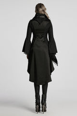 Black Lapel Collar Long Trumpet Sleeves Jacquard Women's Gothic Jacket