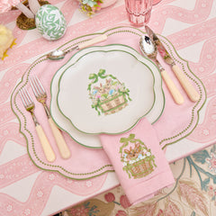 Bunnies in Basket Embroidered Linen Napkins (Set of 4)