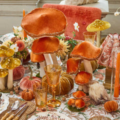 Tall Orange Beaded Velvet Mushrooms (Set of 4)