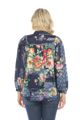 Johnny Was Fanny Ailana Silk Floral Blouse Boho Chic C11624B2