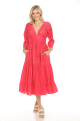Johnny Was Jade Pink Adena Dotted Tiered Midi Dress L35624