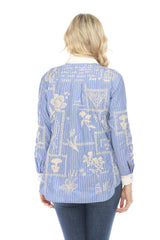 Johnny Was Workshop Stripe Botanique Double Button Oversized Shirt W18324 Boho Chic