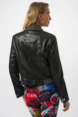 Joseph Ribkoff Black Foiled Faux Suede Moto Jacket 253978