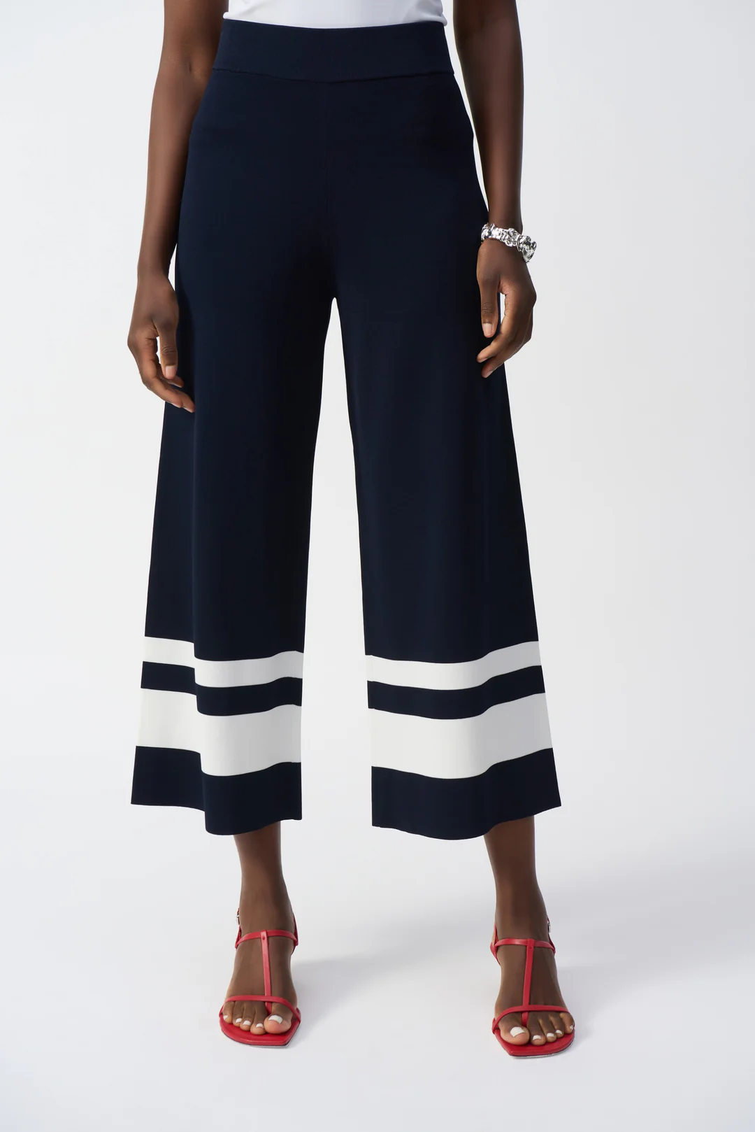Joseph Ribkoff Blue/Vanilla Stripe Pull On Wide Leg Culotte Pants 251945