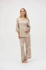 Joseph Ribkoff Dune/Ecru Wavy Stripes High Waist Wide Leg Pants 252931