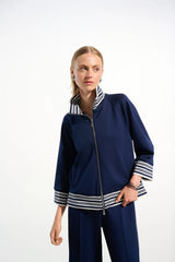 Joseph Ribkoff Indigo/Vanilla Striped Zip Up Boxy Jacket 261617