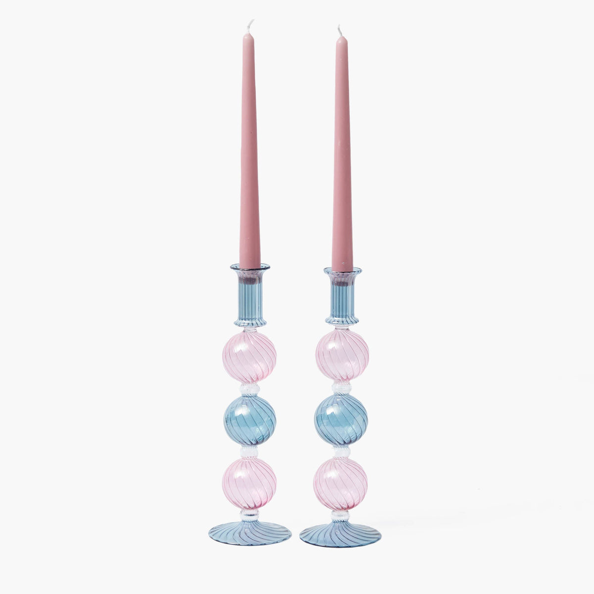 Camille Pink & Blue Candle Holder (Pair)