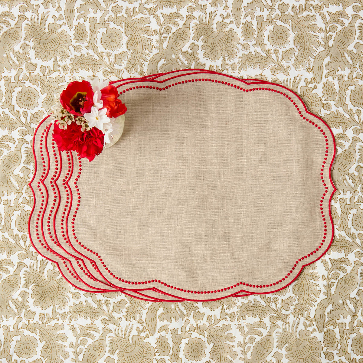 Putty & Red Eloise Linen Placemats (Set of 4)