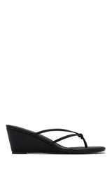 Mimosa Thong Strap Single Sole Wedges - Black