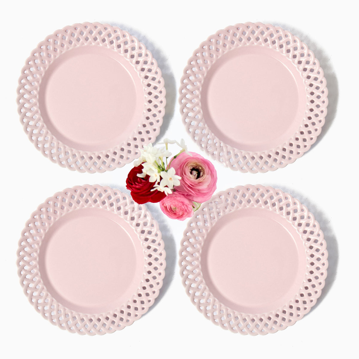 Pink Basketweave Starter Plates (Set of 4)