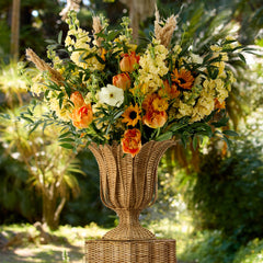 Palm Rattan Urn & Pedestal