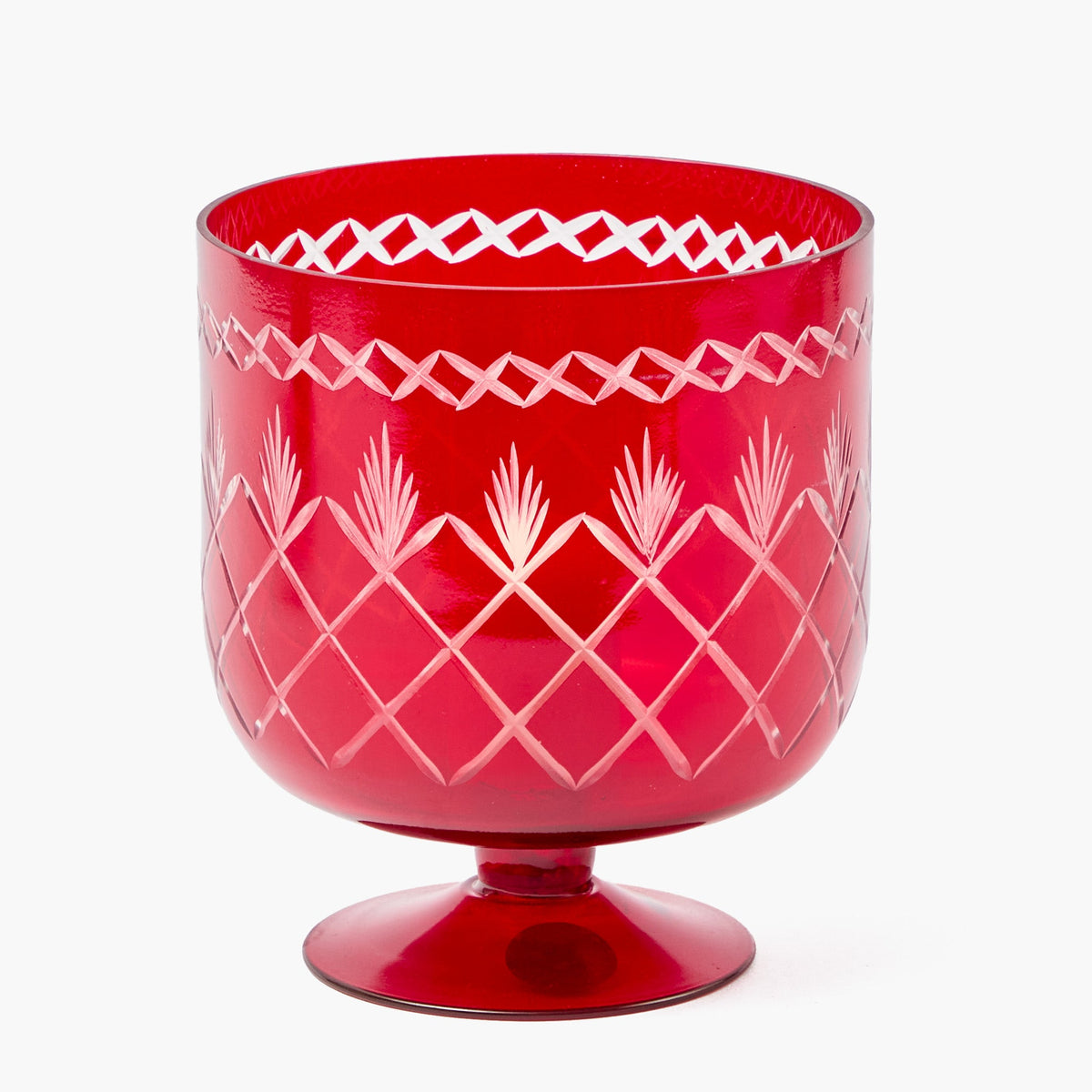 Red Engraved Glass Footed Bowl