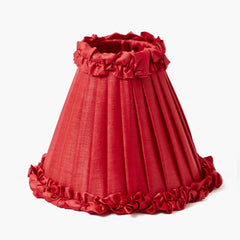 Square Rechargeable Lamp with Red Frilled Silk Shade (18cm)