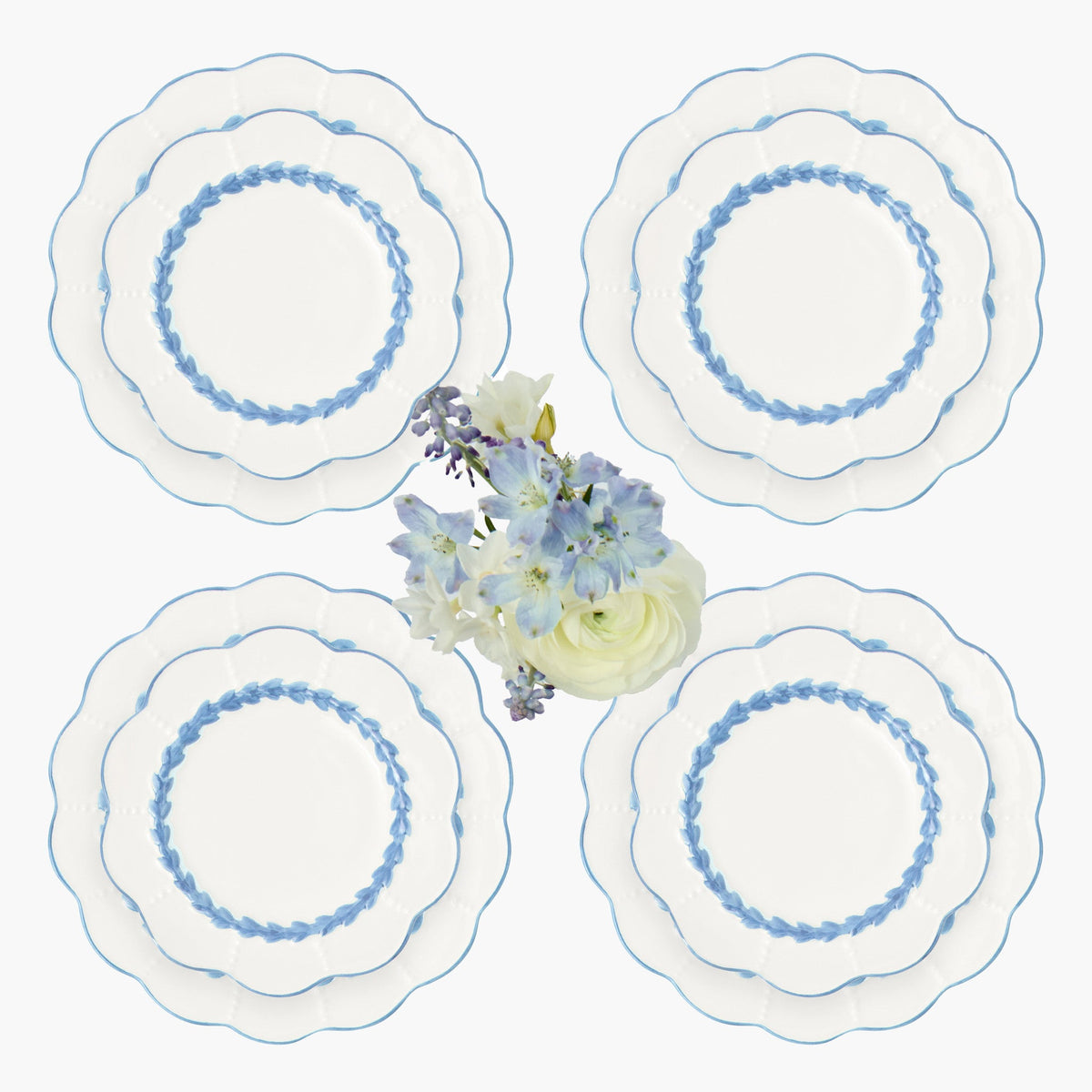 Blue Laurel Dinner & Starter Plates (Set of 8)