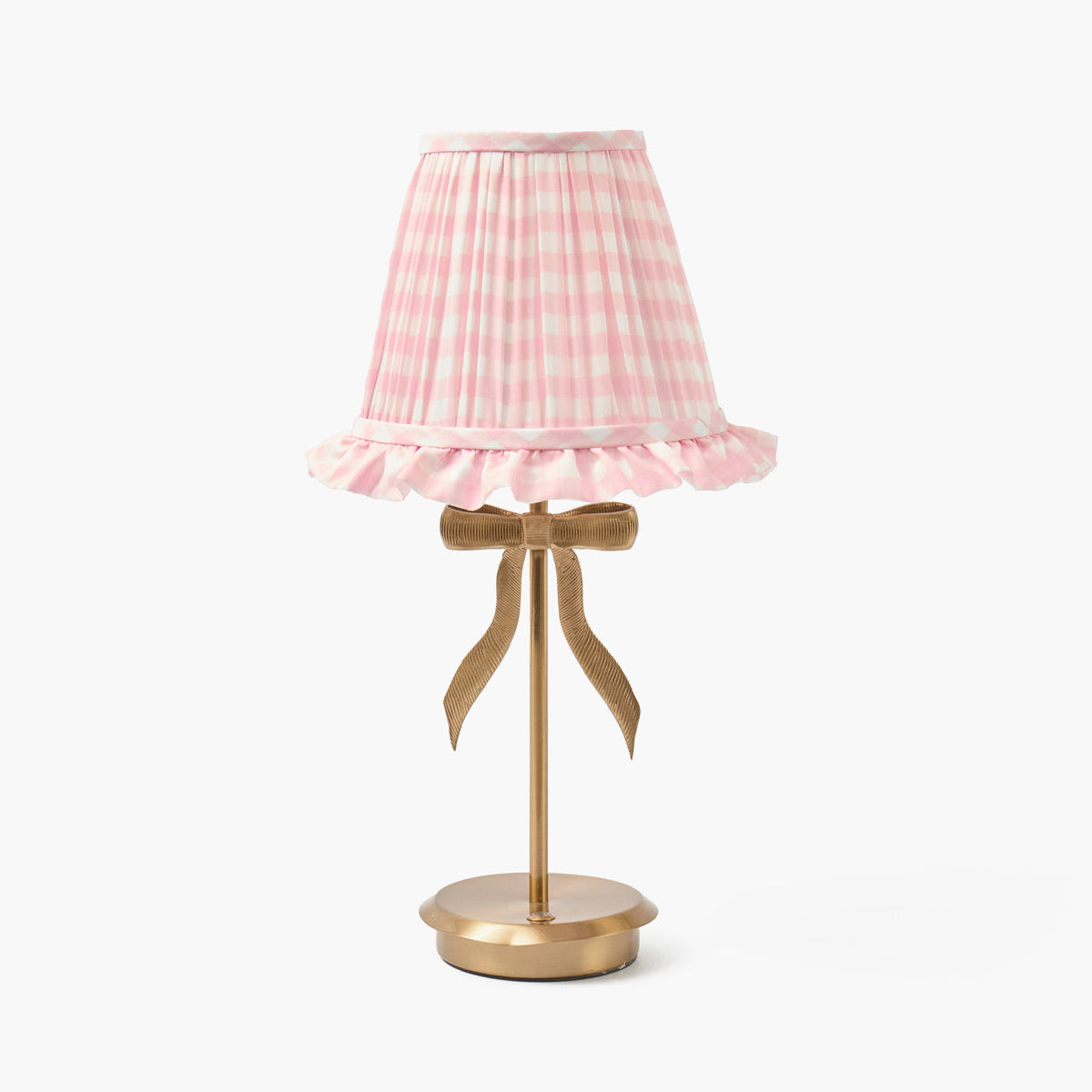 Marilyn Bow Rechargeable Lamp with Pink Gingham Ruffle Shade (18cm)