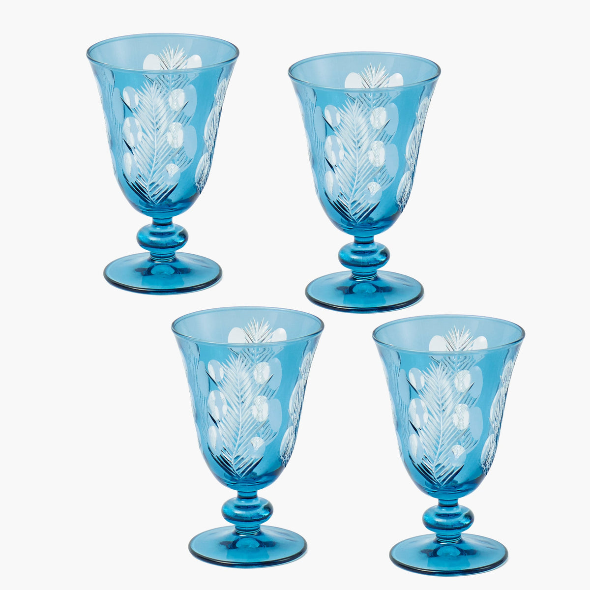 Blue Fern Engraved Wine Glasses (Set of 4)