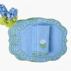 Blue Rose Eloise Linen Placemats & Napkins (Set of 4)