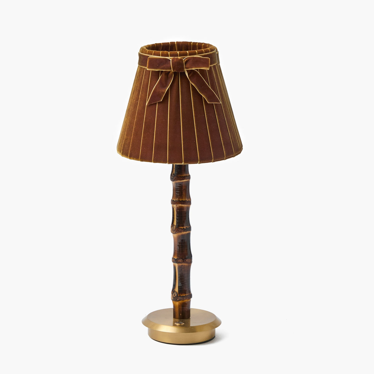 Burnt Bamboo Rechargeable Lamp with Chocolate Velvet Bow Shade (18cm)