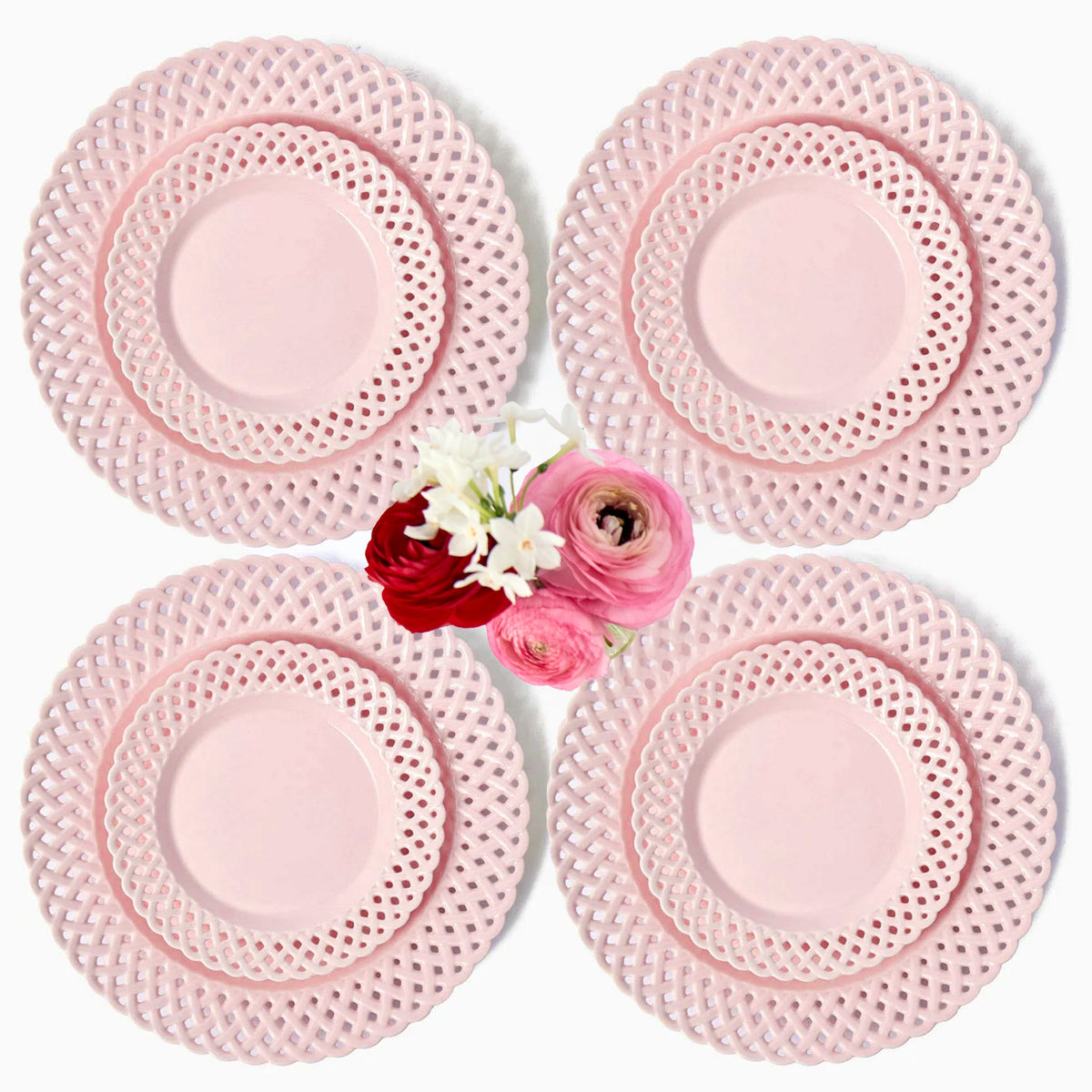 Pink Basketweave Dinner & Starter Plates (Set of 8)